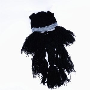 Pletená zimní čepice s vousy - Black, One-size
