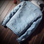 Pánská zateplená džínová bunda s kožíškem - Blue
