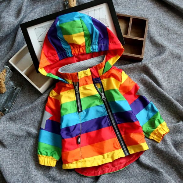 Dětská podzimní nepormokavá bunda s kapucí Rainbow - Colorful, 5-let