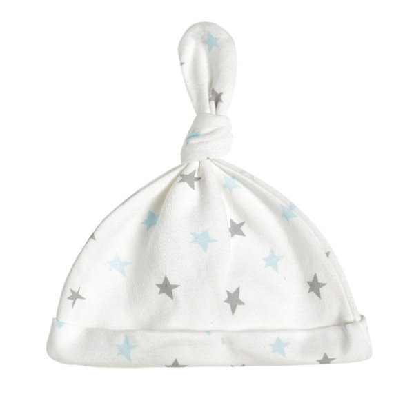 Novorozenecká čepička s uzlíkem - Grey-stars-hat, One-size