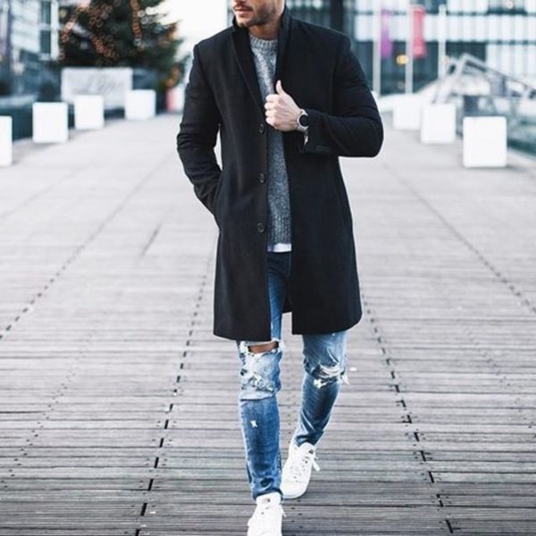 Pánský stylový prodloužený kabát Trend - Dark-blue, Xl